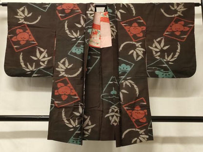 平和屋着物＃長羽織　紬地　色紙草花丸文　正絹　逸品　CABF9176in
