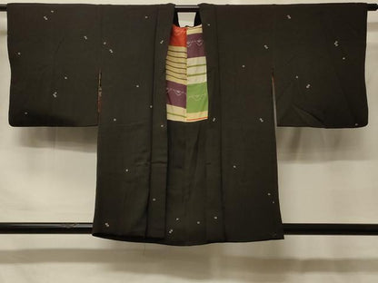 平和屋着物＃羽織　格子柄　黒地　正絹　逸品　CABF9179in