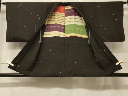 平和屋着物＃羽織　格子柄　黒地　正絹　逸品　CABF9179in