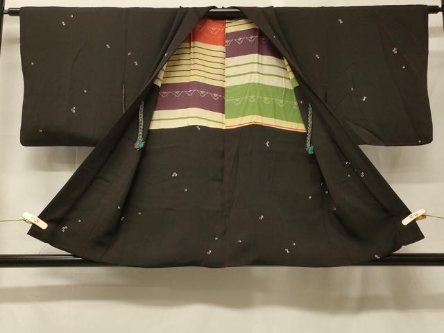 平和屋着物＃羽織　格子柄　黒地　正絹　逸品　CABF9179in