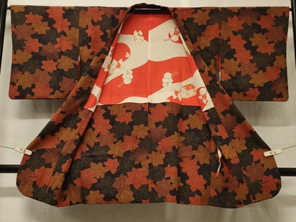 平和屋着物＃道行コート　楓文　ロング丈　正絹　逸品　CABF9180in