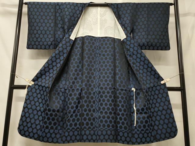 平和屋着物＃道行コート　雨コート　単衣　亀甲文　ロング丈　正絹　逸品　CABF9183in