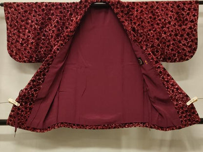 平和屋着物＃和装コート　花づくし　ベロア　交織　CABF9190in
