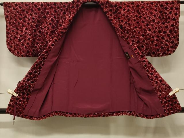 平和屋着物＃和装コート　花づくし　ベロア　交織　CABF9190in