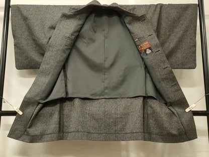平和屋着物＃男性　和装コート　角袖コート　単衣　霞文　ウール　CABF9191in
