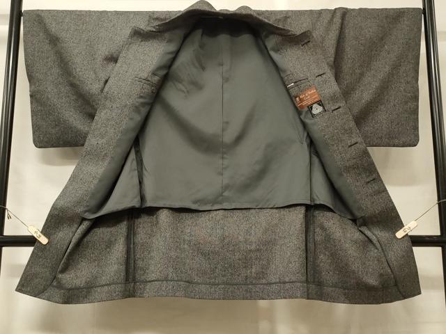 平和屋着物＃男性　和装コート　角袖コート　単衣　霞文　ウール　CABF9191in
