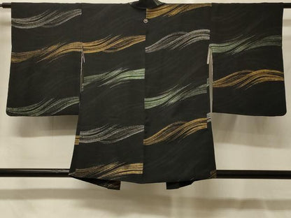 平和屋着物＃羽織　寿光織　立波文　黒地　金銀糸　正絹　逸品　CABF9192in