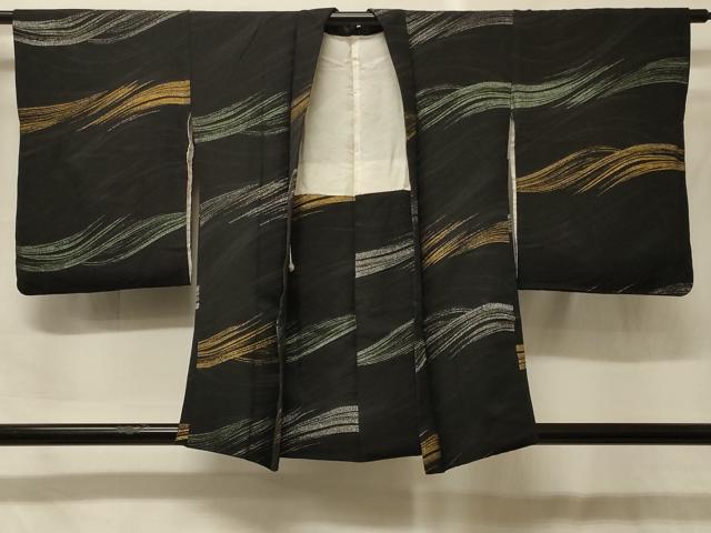 平和屋着物＃羽織　寿光織　立波文　黒地　金銀糸　正絹　逸品　CABF9192in