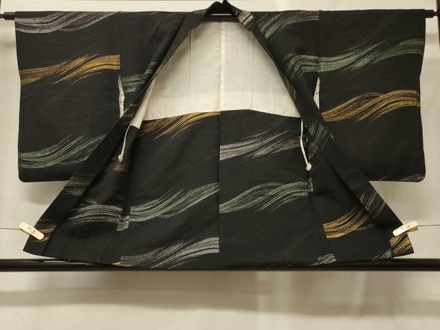 平和屋着物＃羽織　寿光織　立波文　黒地　金銀糸　正絹　逸品　CABF9192in