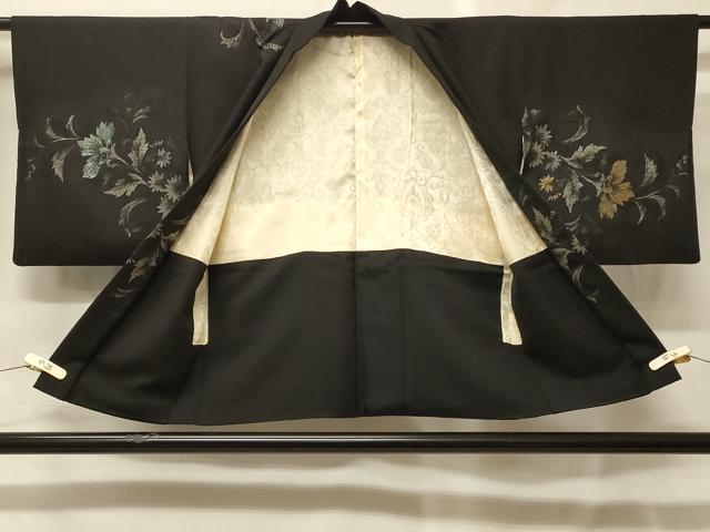 平和屋着物＃羽織　寿光織　更紗花文　黒地　金銀糸　正絹　逸品　CABF9193in