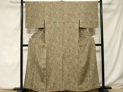平和屋着物■上質な小紋 型染め 幾何学花文 正絹 逸品 CABF9202ev