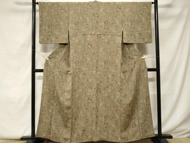 平和屋着物■上質な小紋 型染め 幾何学花文 正絹 逸品 CABF9202ev