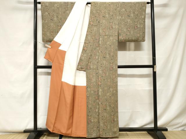 平和屋着物■上質な小紋 型染め 幾何学花文 正絹 逸品 CABF9202ev