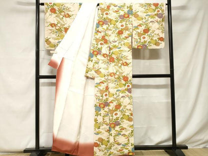 平和屋着物■上質な小紋 松葉草花文 金彩 鬼しぼ縮緬 正絹 逸品 CABF9204ev