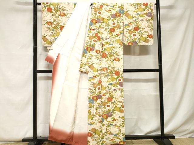 平和屋着物■上質な小紋 松葉草花文 金彩 鬼しぼ縮緬 正絹 逸品 CABF9204ev