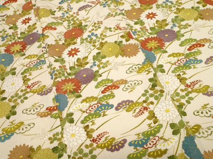 平和屋着物■上質な小紋 松葉草花文 金彩 鬼しぼ縮緬 正絹 逸品 CABF9204ev
