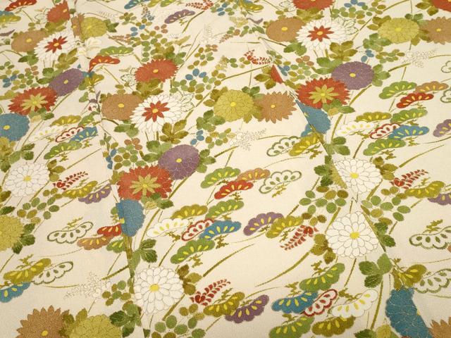 平和屋着物■上質な小紋 松葉草花文 金彩 鬼しぼ縮緬 正絹 逸品 CABF9204ev