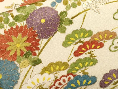 平和屋着物■上質な小紋 松葉草花文 金彩 鬼しぼ縮緬 正絹 逸品 CABF9204ev