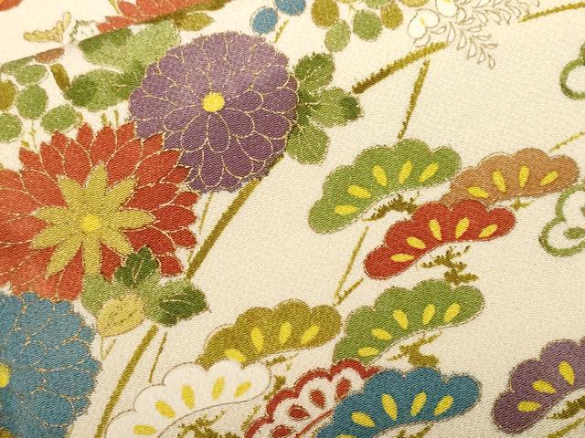 平和屋着物■上質な小紋 松葉草花文 金彩 鬼しぼ縮緬 正絹 逸品 CABF9204ev