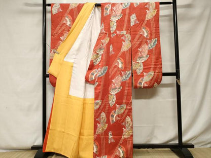 平和屋着物■豪華振袖 扇面吉祥花蝶文 金彩 正絹 逸品 CABF9210ev