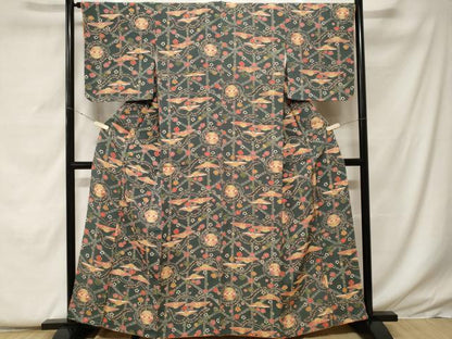 平和屋着物■上質な小紋 型染め 天井花蝶文 正絹 逸品 未使用 CABF9225ev