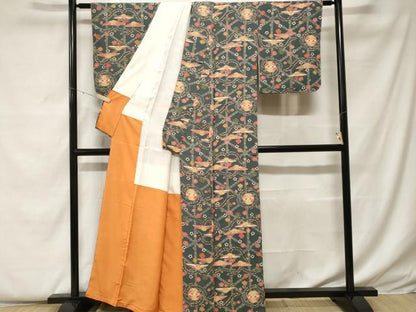 平和屋着物■上質な小紋 型染め 天井花蝶文 正絹 逸品 未使用 CABF9225ev