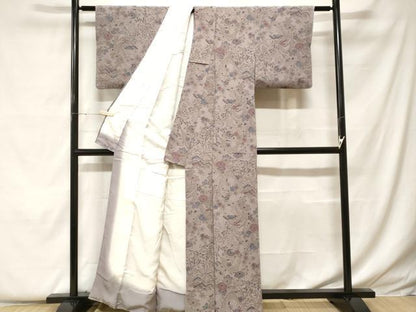 平和屋着物■上質な小紋　型染め　遠山飛鶴花文　鬼しぼ縮緬　正絹　逸品　CABF9228ev