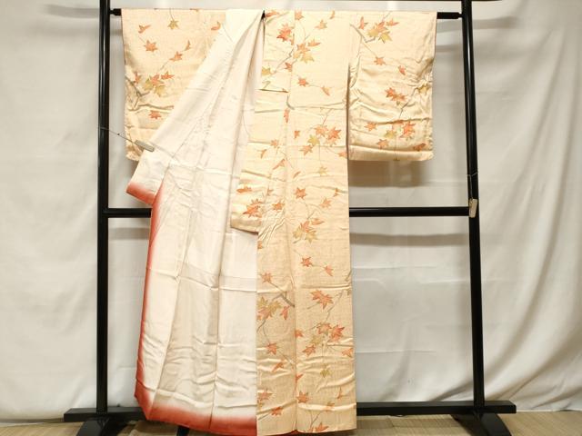 平和屋着物■上質な小紋　枝楓文　暈し染め　正絹　逸品　CABF9235ev