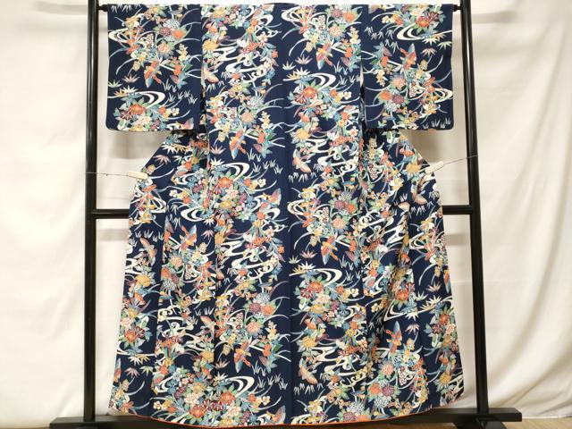 平和屋着物■上質な小紋　型染め　流水花鳥文　正絹　逸品　CABF9238ev