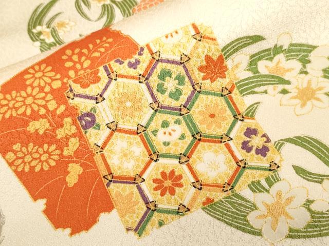 平和屋着物■上質な小紋 破れ色紙重ね吉祥花文 金彩 正絹 逸品 CABF9253ev