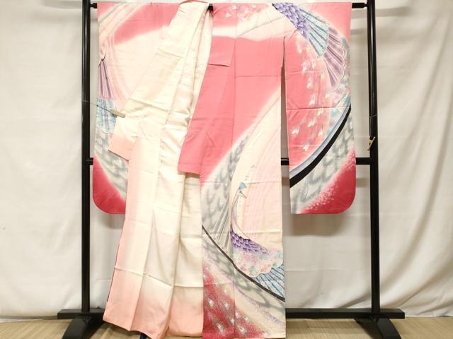 平和屋着物■豪華振袖 駒刺繍 孔雀花唐草文 暈し染め 金銀彩 正絹 逸品 CABF9257ev