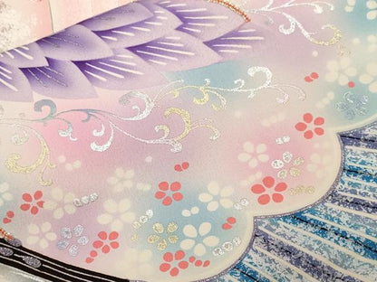 平和屋着物■豪華振袖 駒刺繍 孔雀花唐草文 暈し染め 金銀彩 正絹 逸品 CABF9257ev