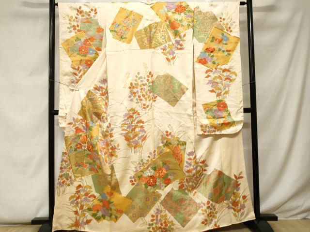 平和屋着物■豪華振袖　駒刺繍　破れ色紙草花文　金彩　正絹　逸品　CABF9266ev