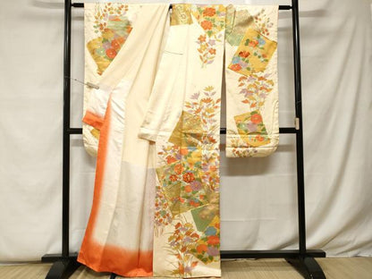 平和屋着物■豪華振袖　駒刺繍　破れ色紙草花文　金彩　正絹　逸品　CABF9266ev