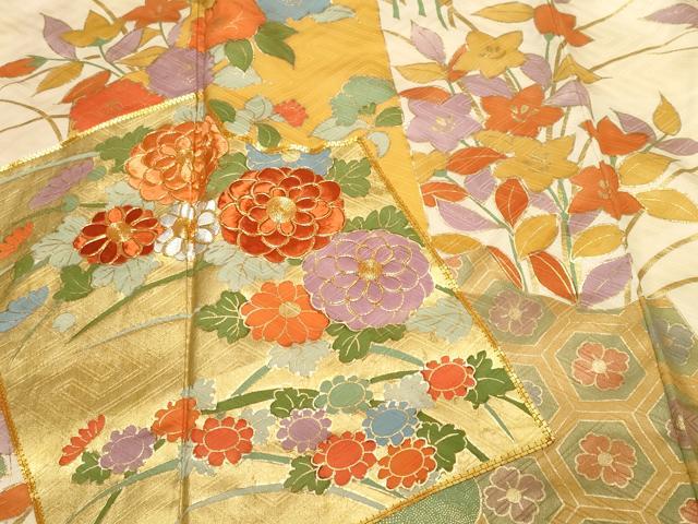 平和屋着物■豪華振袖　駒刺繍　破れ色紙草花文　金彩　正絹　逸品　CABF9266ev