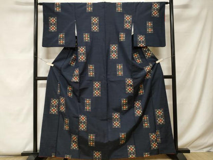 平和屋着物■上質な紬　幾何学花文　正絹　逸品　CABF9272ev
