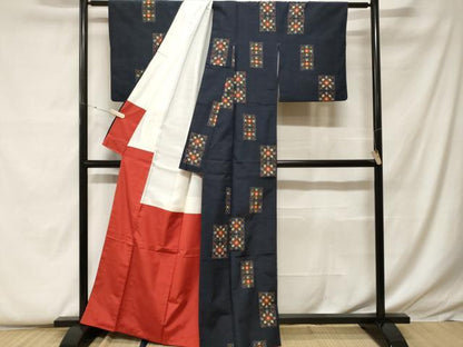 平和屋着物■上質な紬　幾何学花文　正絹　逸品　CABF9272ev