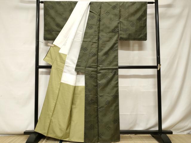 平和屋着物■上質なお召 菱重ね花文 正絹 逸品 未使用 CABF9280ev