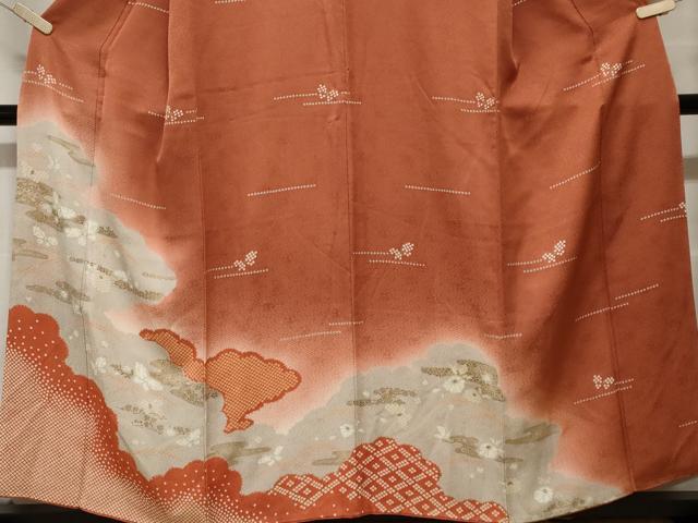 平和屋着物■訪問着　雲取り舞蝶文　正絹　逸品　CABF4342ev 平和屋着物□訪問着 雲取り舞蝶花文 暈し染め 金彩