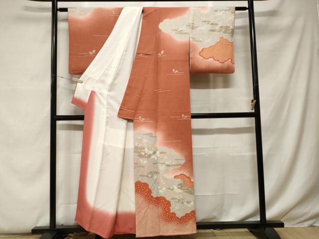 平和屋着物■訪問着　雲取り舞蝶文　正絹　逸品　CABF4342ev 平和屋着物□訪問着 雲取り舞蝶花文 暈し染め 金彩