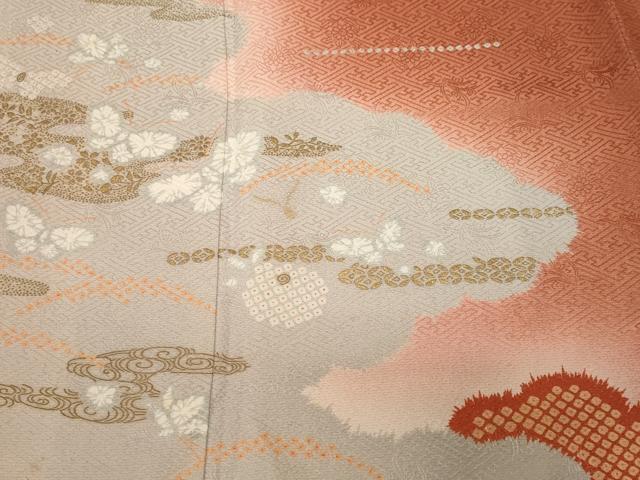 平和屋着物■訪問着　舞花霞文　暈し染め　金彩　正絹　逸品　AABF3279fw 金彩 暈し染め 平和屋着物○訪問着 花車文 霞草花文 仮絵羽