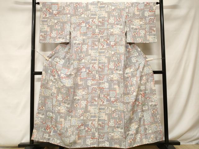 平和屋着物■上質な小紋 色紙重ね草花文 金彩 正絹 逸品 CABF9283ev