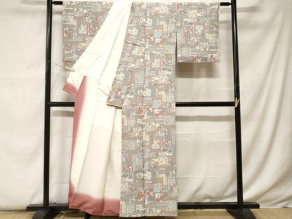 平和屋着物■上質な小紋 色紙重ね草花文 金彩 正絹 逸品 CABF9283ev