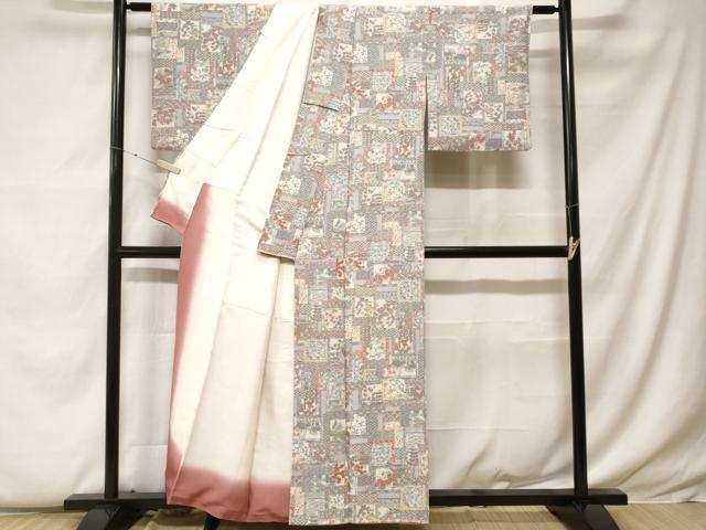 平和屋着物■上質な小紋 色紙重ね草花文 金彩 正絹 逸品 CABF9283ev