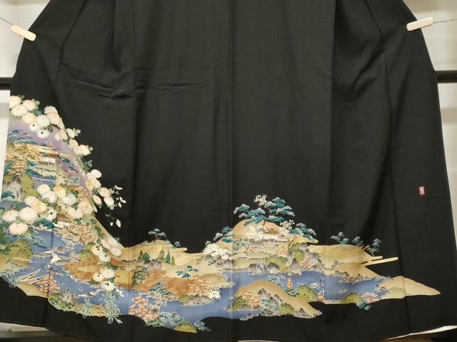 平和屋着物■豪華黒留袖　駒刺繍　萬寿染　御所解文　正絹　逸品　CABF9288ev