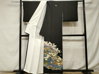 平和屋着物■豪華黒留袖　駒刺繍　萬寿染　御所解文　正絹　逸品　CABF9288ev