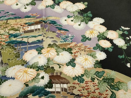 平和屋着物■豪華黒留袖　駒刺繍　萬寿染　御所解文　正絹　逸品　CABF9288ev