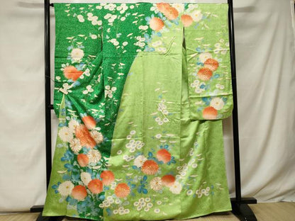 平和屋着物■豪華振袖　駒刺繍　枝菊文　暈し染め　金彩　正絹　逸品　CABF9289ev