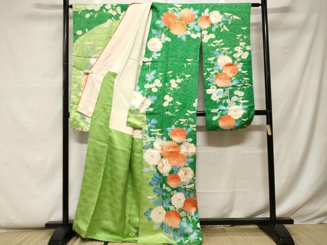 平和屋着物■豪華振袖　駒刺繍　枝菊文　暈し染め　金彩　正絹　逸品　CABF9289ev