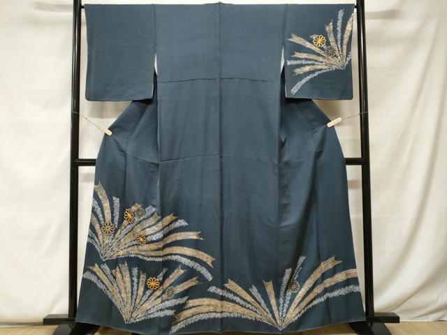 平和屋着物■訪問着 駒刺繍 絞り 松葉菊文 金彩 正絹 逸品 CABF9299ev